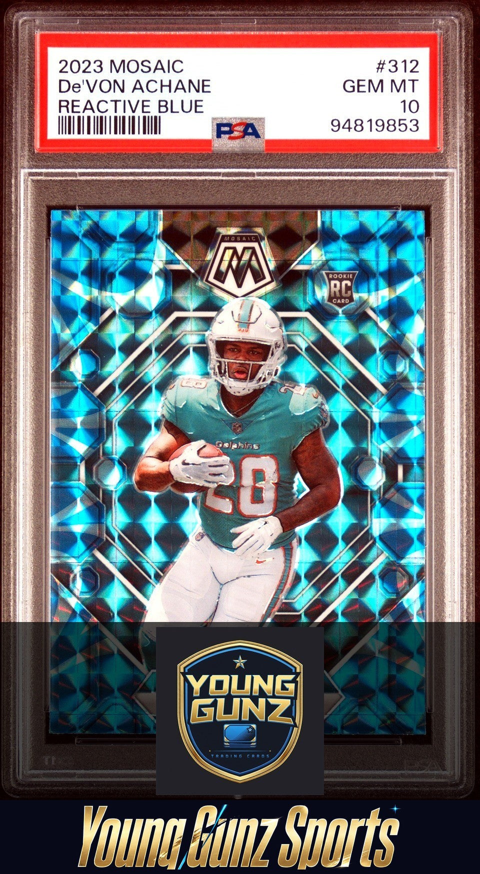 2023 Panini Mosaic De'Von Achane #312 Reactive Blue Prizm PSA 10 Rookie Dolphins