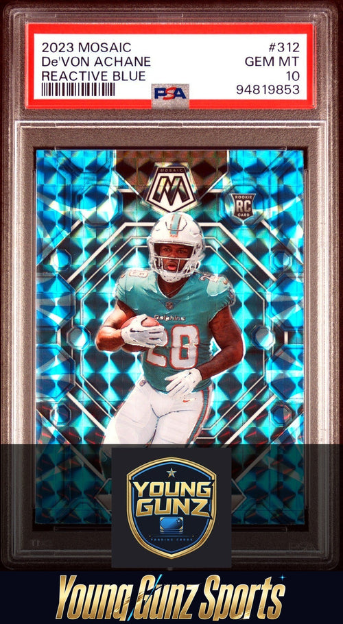 2023 Panini Mosaic De'Von Achane #312 Reactive Blue Prizm PSA 10 Rookie Dolphins
