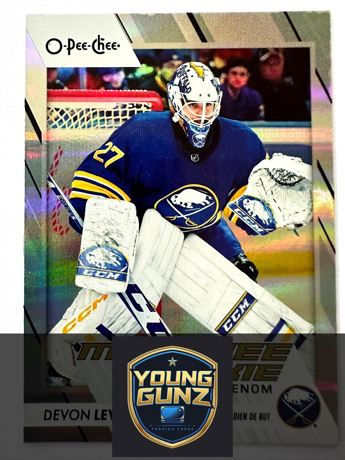 2023-24 Upper Deck Devon Levi Speckled Rainbow Foil Rookie Sabres