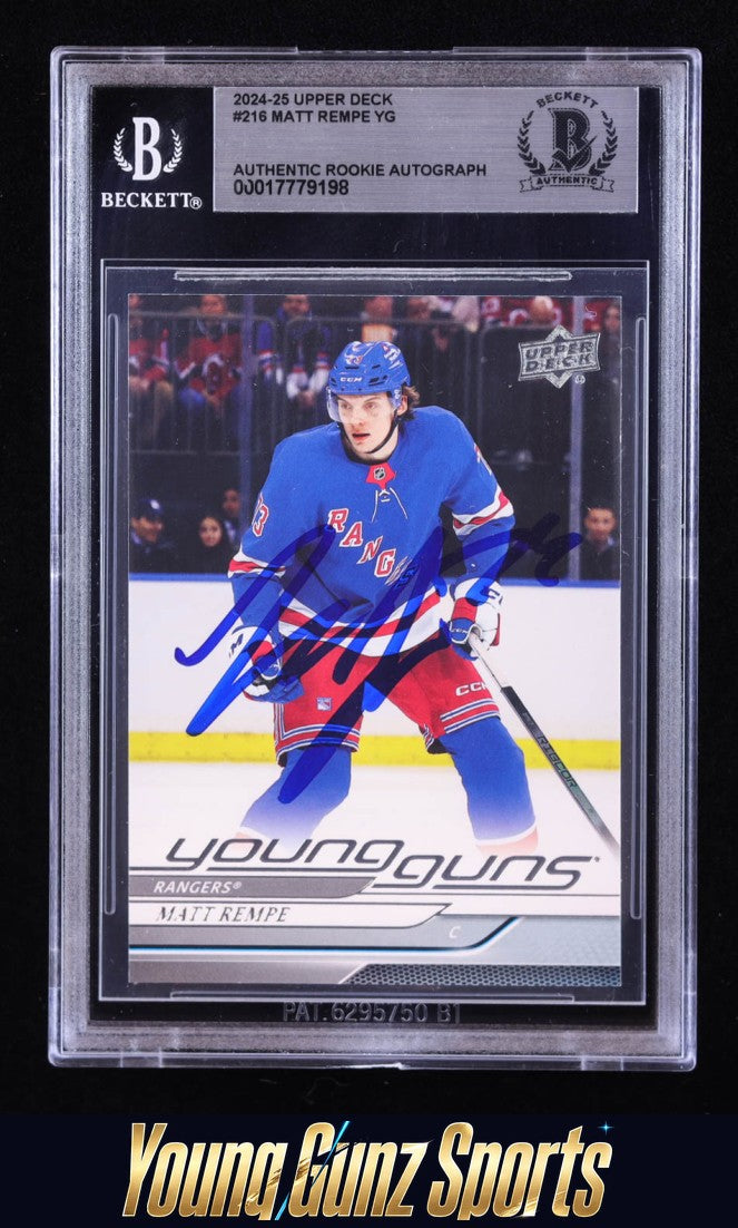 2023-24 Upper Deck Series 2 Matt Rempe Young Guns #216 Signed Beckett Authenticated RC Rangers